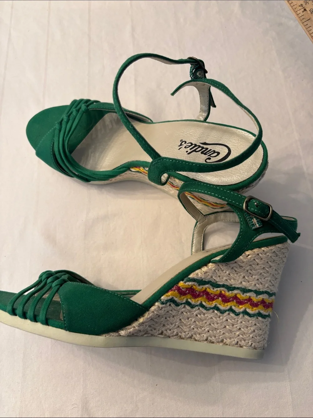 Vintage Candie's Green Strappy Ankle‑Strap Sandals, SZ 9